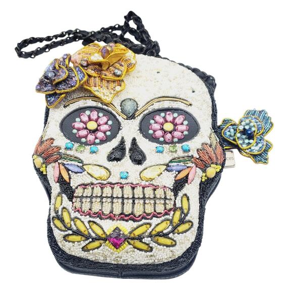 Mary Frances Sugar Rush Hand Beaded Skull Crossbody Bag - New with Defects - Picture 1 of 8
